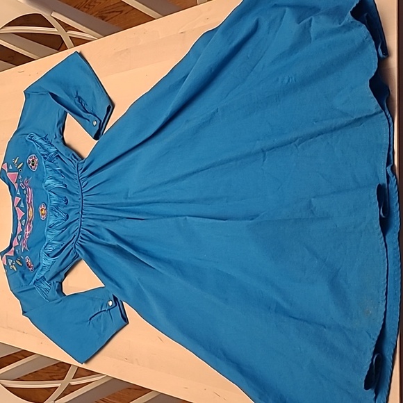 VTG 1980s SASSA Bold Bright Blue Gemstone Westernwear Fringe Dress with Pockets - Picture 3 of 17